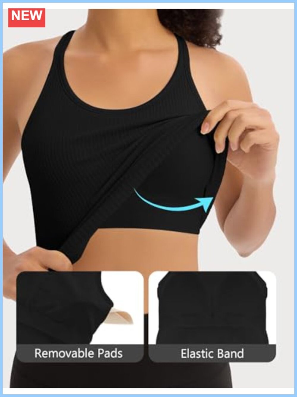 3 Pack Ribbed Workout Crop Tank Tops Built in Bra Racerback - Picture 4 of 6